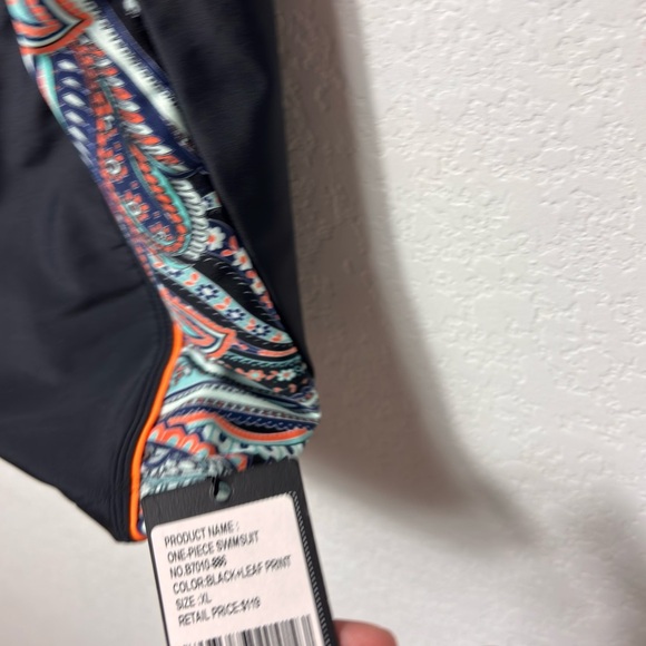 OCEAN BLUES ONE PIECE WOMEN SWIMSUIT BLACK LEAF PRINT SIZE XL BRAND NEW WITH TAG - Picture 3 of 5